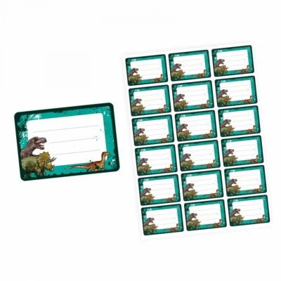 NIKIMA SCHÖNES FÜR KINDER 72 etiquetas en blanco dinosaurio T-Rex verde negro - 64 x 45 mm - etiqueta de nombre