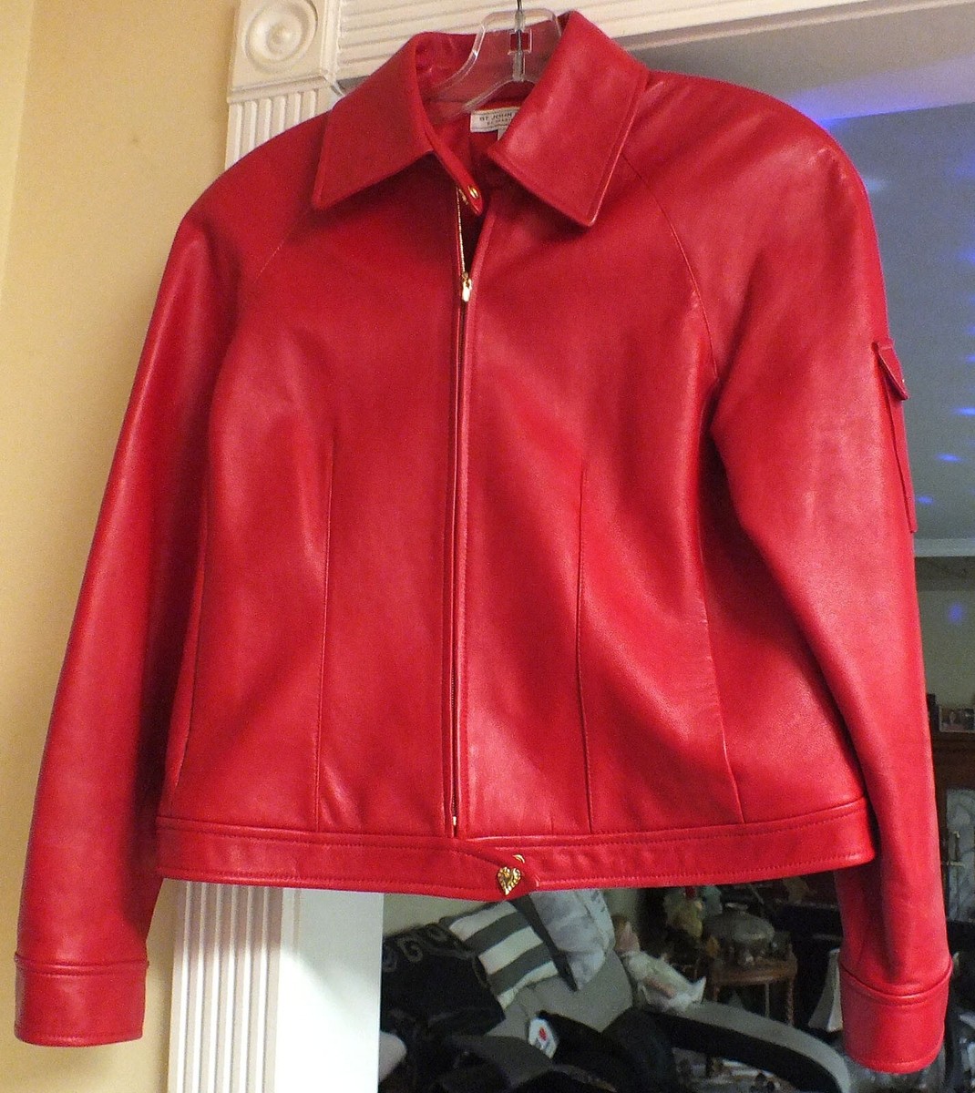 Rare St. John Sport by Marie Gray Red Leather Women's Jacket Sz. P