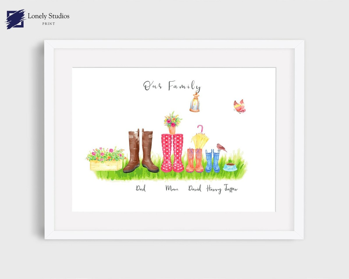 Our Family Wellies Picture, Grandparents Gift, Grandkids Keepsake