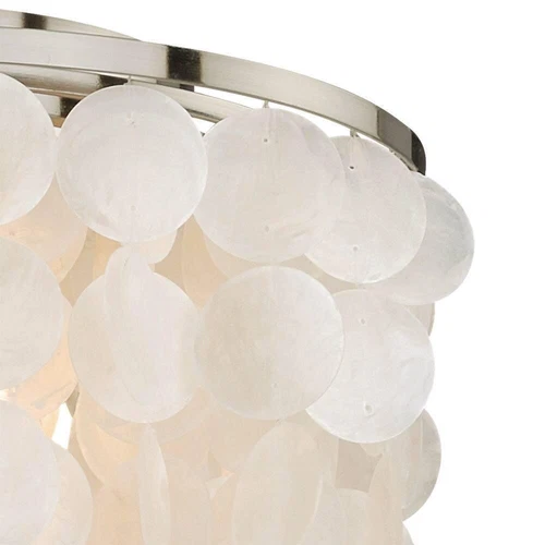 Elsa 16 in. Satin Nickel Capiz Shell Coastal Flush Mount Round Ceiling Light - Picture 4 of 5