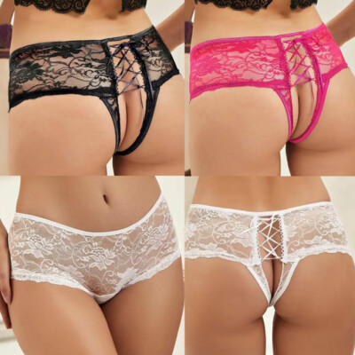 Sexy Womens Crotchles Panties Underwear Lace Sheer Lingeries Cheeky Thongs Brief