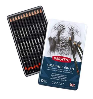 Derwent Graphic Drawing Pencils Medium Metal Tin 12 Count 34214