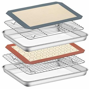 Stainless Steel Baking Sheet with Rack Set /& Silicone Mat,Set 6,Size 9x7x1 Inch
