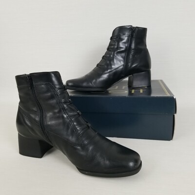 Vtg Laura Scott Bethany 24200 Black Leather Booties Women's Size 7 M Goth Witch