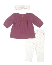 Rabbit+Bear Girls' 100% Organic Cotton 3 Piece Tunic & Headband Set, 12 Months