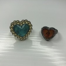 X12 Lot Kids Girls Gold Silver Plastic Heart Blue Red Retro Rings