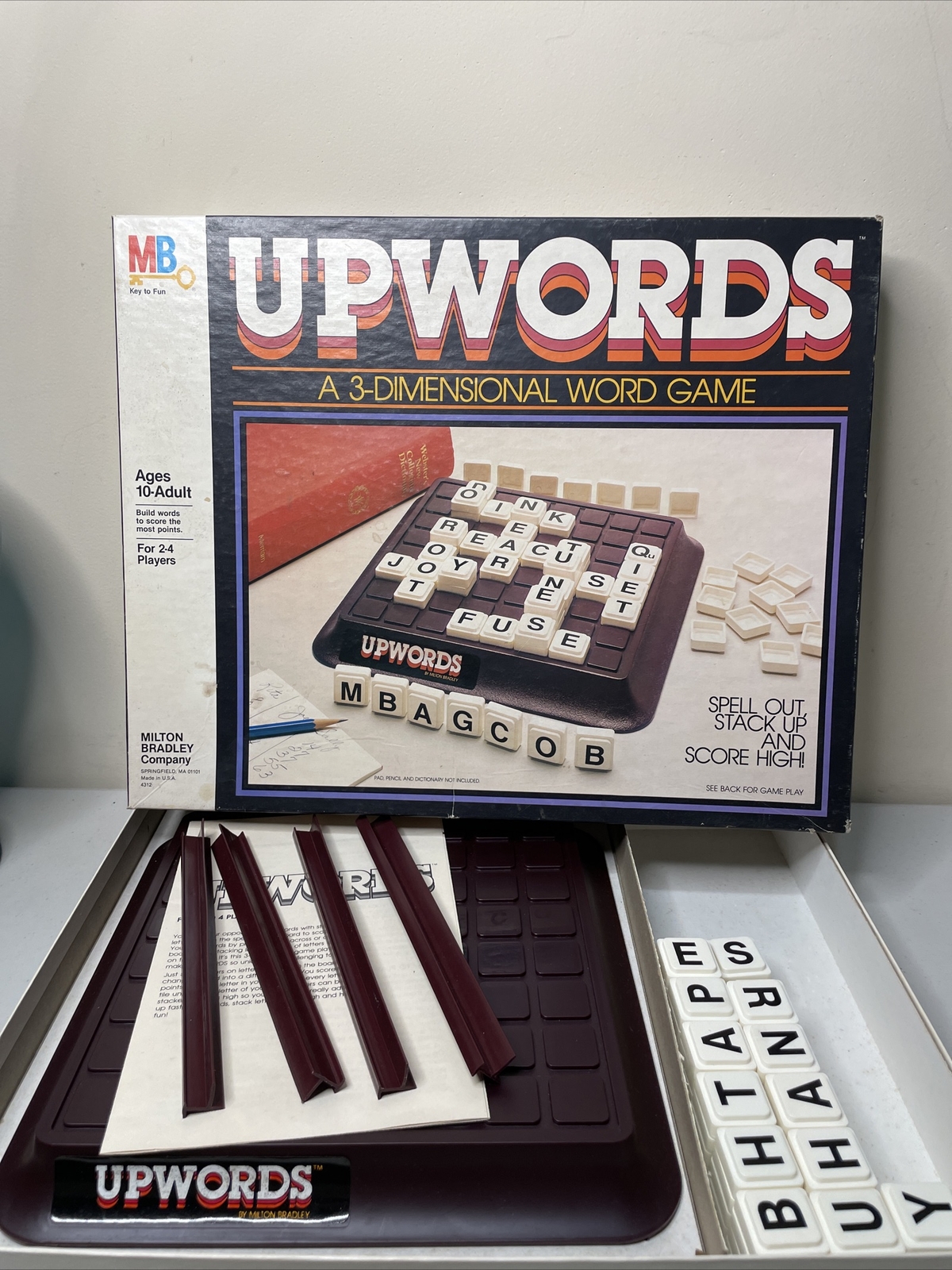 Vintage Upwords Word Board Game 1983 Milton Bradley Stacking Crossword