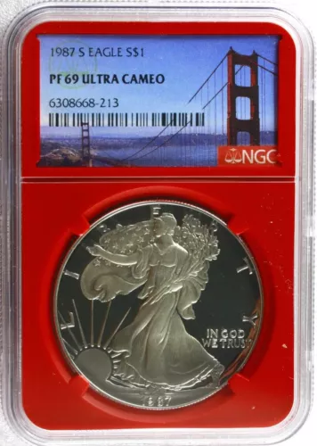 1987 S $1 American Silver Eagle 1oz NGC PF 69 Ultra Cameo - Red Core