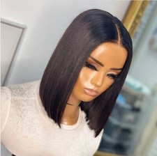 Short Straight Bob Black 13X4T Lace Front Wig Human Hair Unprocessed Pre Plucked