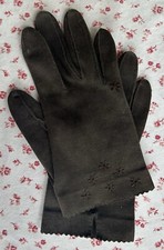 Vintage 1950s Dark Brown Scalloped Dress Gloves for Little Girls Church School