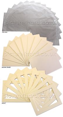 Kleinbild Foto Halterung + Rückseite + Tasche Sets. Größen ACEO, 6x4'', 5x7'', 8x6'', 10x8''