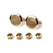 New Men's Diamond Dust Gold Wide Bezel Cuff links Studs Boxed Set USA