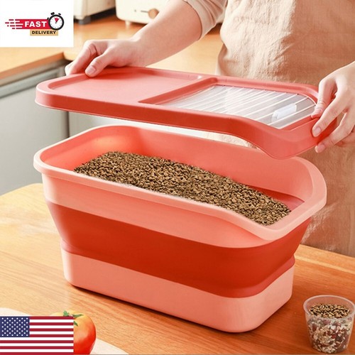 13 LB Collapsible Cat Dog Food Storage Container Folding With Lids Sealing Box