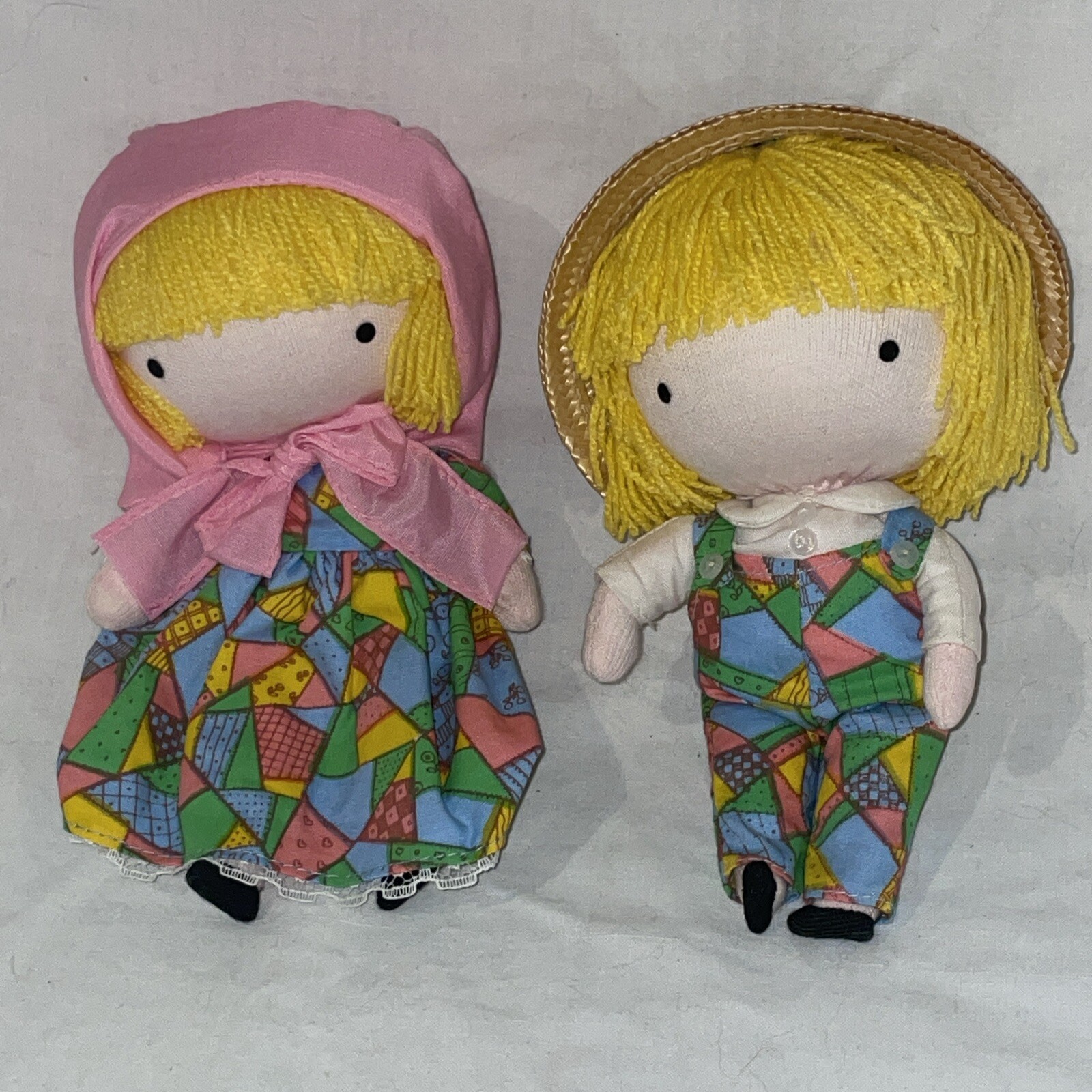 Joan Walsh Anglund Patchwork Boy & Girl Pocket Doll Set Vintage Cloth