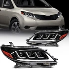 Pair Kit Full LED Headlights Assembly For 2011-2020 Toyota Sienna Black w/Bulbs