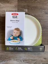 OXO Tot Stick & Stay Plate White & Navy Blue~NEW~Suction Plate~Baby Dish