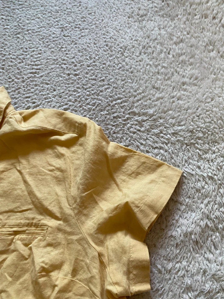 Laura Scott Women Linen Blend Short Sleeve Button-Up Shirt Yellow Size 18W - Image 4 of 4