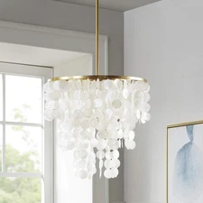 Urban Habitat Isla Capiz Chandelier Gold White Shell Shade Dimmable  21 INCH NEW