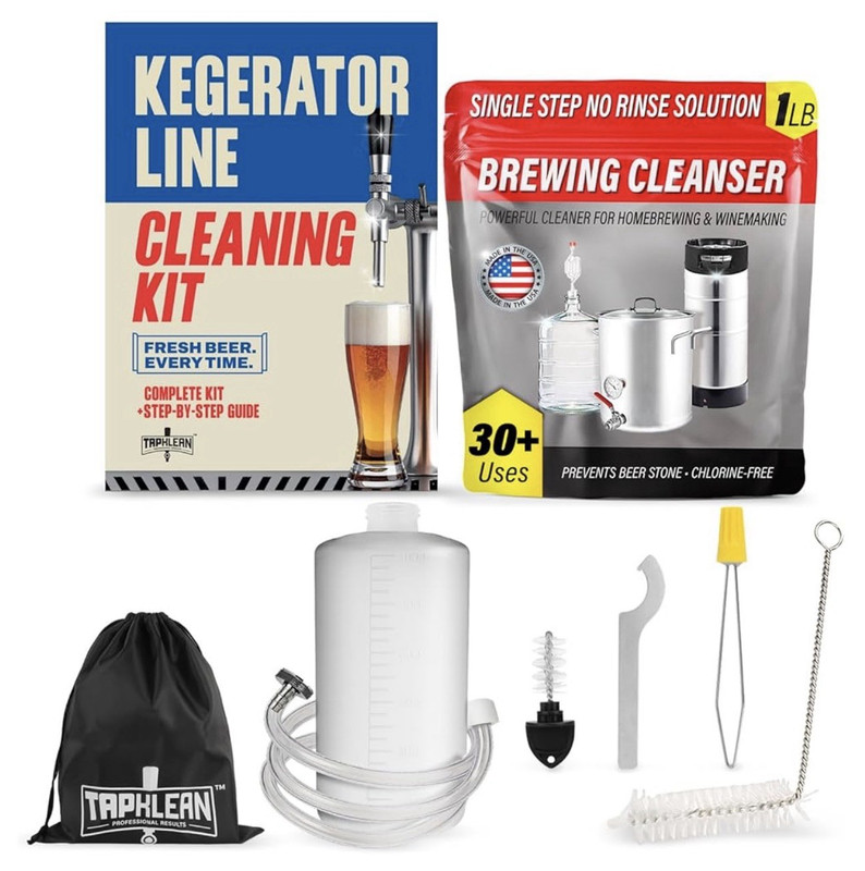 Tapclean Kegerator Line Cleaning Kit w/ 1 lb Cleanser, Brushes & Faucet Wrench