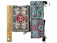 3 Small Zip Pouches Coin Purse Wallet Keyring Floral  Geometric Pattern Set
