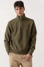 GANT Mens Texture Half Zip Sweatshirt XXL Juniper Green Cotton New