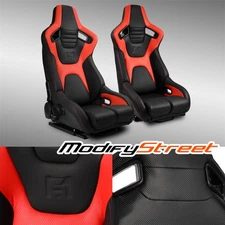 [Venom Series] Black+Red PVC Reclinable Racing Seats W/Slider Left+Right