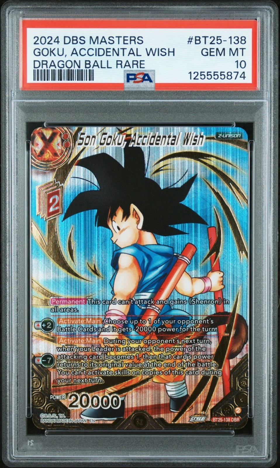 Dragon Ball PSA 10 Son Goku, Accidental Wish DBR BT25-138 DBS Rare Chase Card