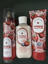 Bath  Body Works LOT of 3 Strawberry Pound Cake Fragrance Mist Lotion Cream