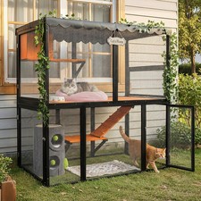 Wooden Outdoor Cat House with Waterproof Cover,Indoor 4 Tier cat Enclosures