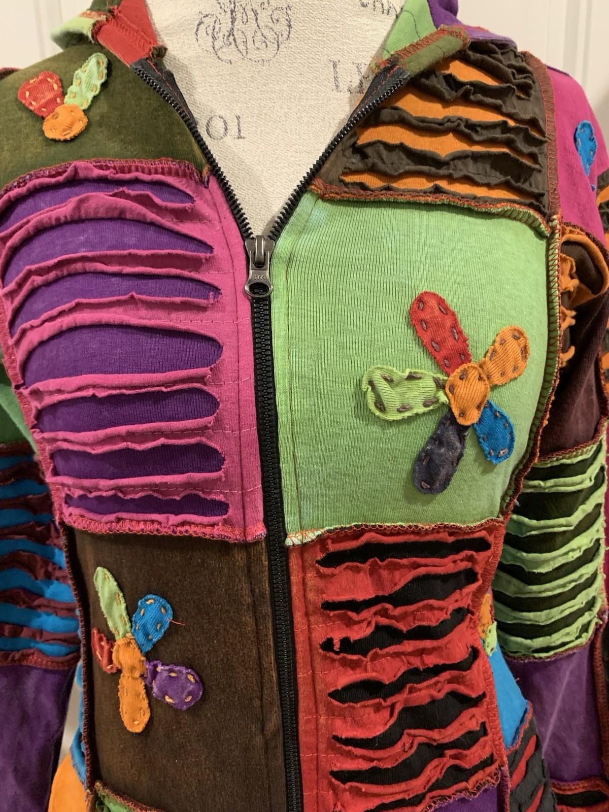 SHOP THERAPY Patchwork Long Jacket Full Zip Boho … - image 4