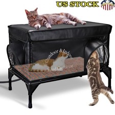 Heated Outdoor Cat House Waterproof Insulated Elevated Shelter W/ Escape Door