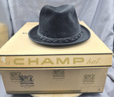 Vintage Champ "Feel The Felt" Men Fedora Hat Black Velour Size 7 1/4