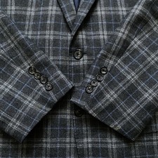 Loro Piana Blazer Jacket Suit Mens Size 50 Plaid Grey Blue Wool Cashmere Coat