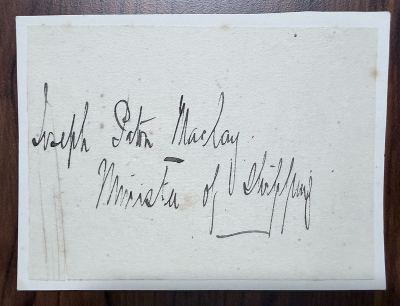 Mounted Signed Card Sir Joseph Paton Maclay (1857–1951) 1st Baron Maclay,