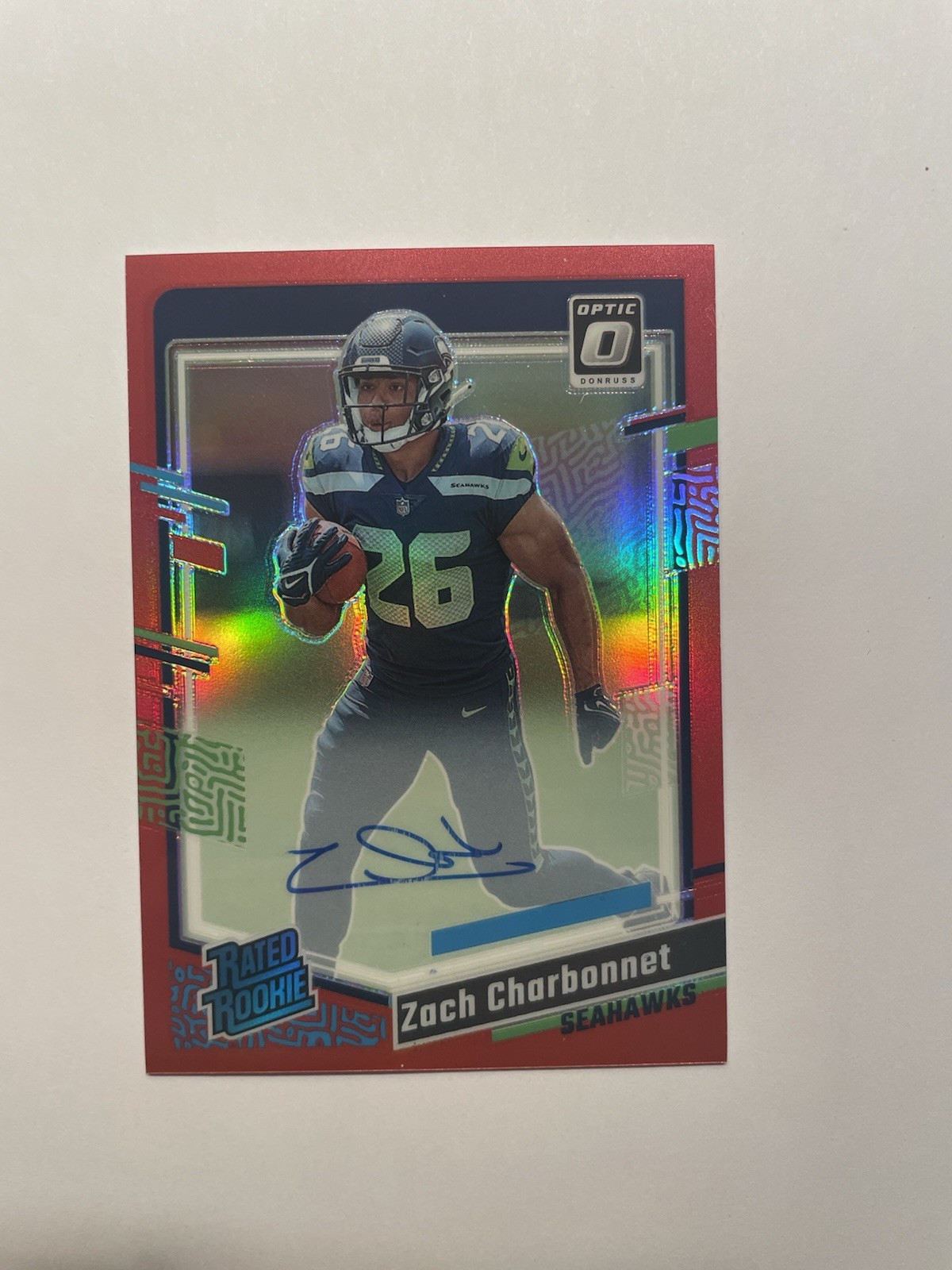 2023 Panini Donruss Optic - Rated Rookie Zach Charbonnet Auto #294 -- Red / 75