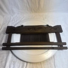 Antique Weaving Loom Reed Fabric Display Hand-Carved Wood Wall Hanging