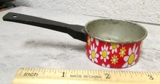 vintage Tin Litho Lithograph childs toy floral cooking pot pan w/ plastic handle