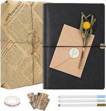 Photo Album Scrapbook Kit, 3 Ring Faux Leather Cover DIY Memory Kraft Paper wit