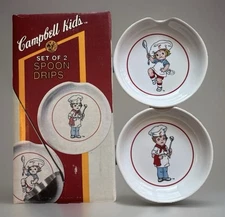 Vintage Campbell Kids Set Of 2 Spoon Drips Spoon Rests 1993 Westwood Ceramic 4"
