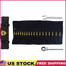 18pc Ratcheting Wrench Set 6-24mm Metric Spanner CR-V Tool Bag Durable Mechanic