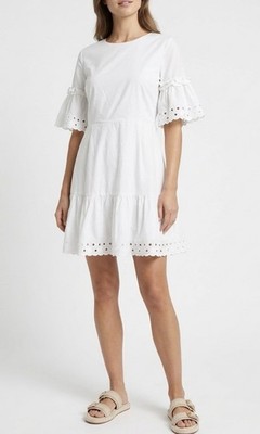 SUGAR + LIPS Women s Eyelet Short Sleeve Back Tie Cutout Dress Size À