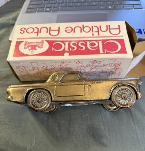 1955 FORD THUNDERBIRD CAR VINTAGE BANTHRICO BRONZE  TONE COIN BANK MEMORABILIA