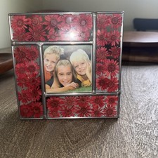 Vintage Metal and Glass Pressed Red Dried Flower Picture Frame