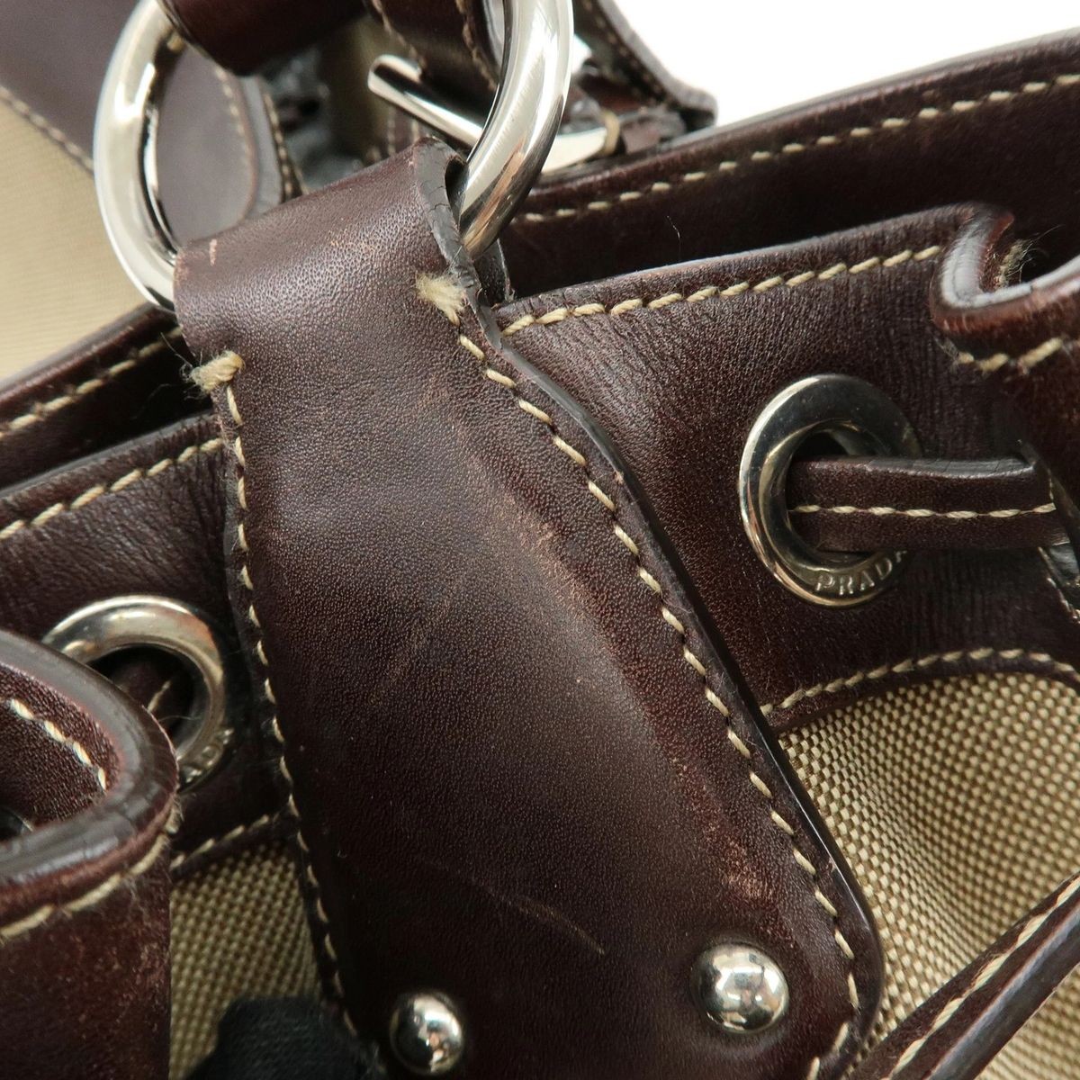 PRADA Logo Jacquard Canvas Leather Shoulder Bag BR3433 Auth Used thumbnail 17