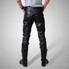 Herren PU Kunstleder Hose Trouser Wetlook Motorrad Biker Fit Stretch Punk