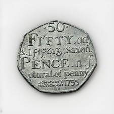 2005 UK 50p Fifty Pence Coin Johnson’s Dictionary Circulated