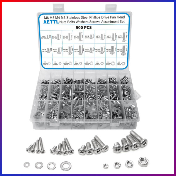 Edelstahl Schrauben Set 900 StüCk M3 M4 M5 M6 Mit Muttern & Unterlegscheiben-image