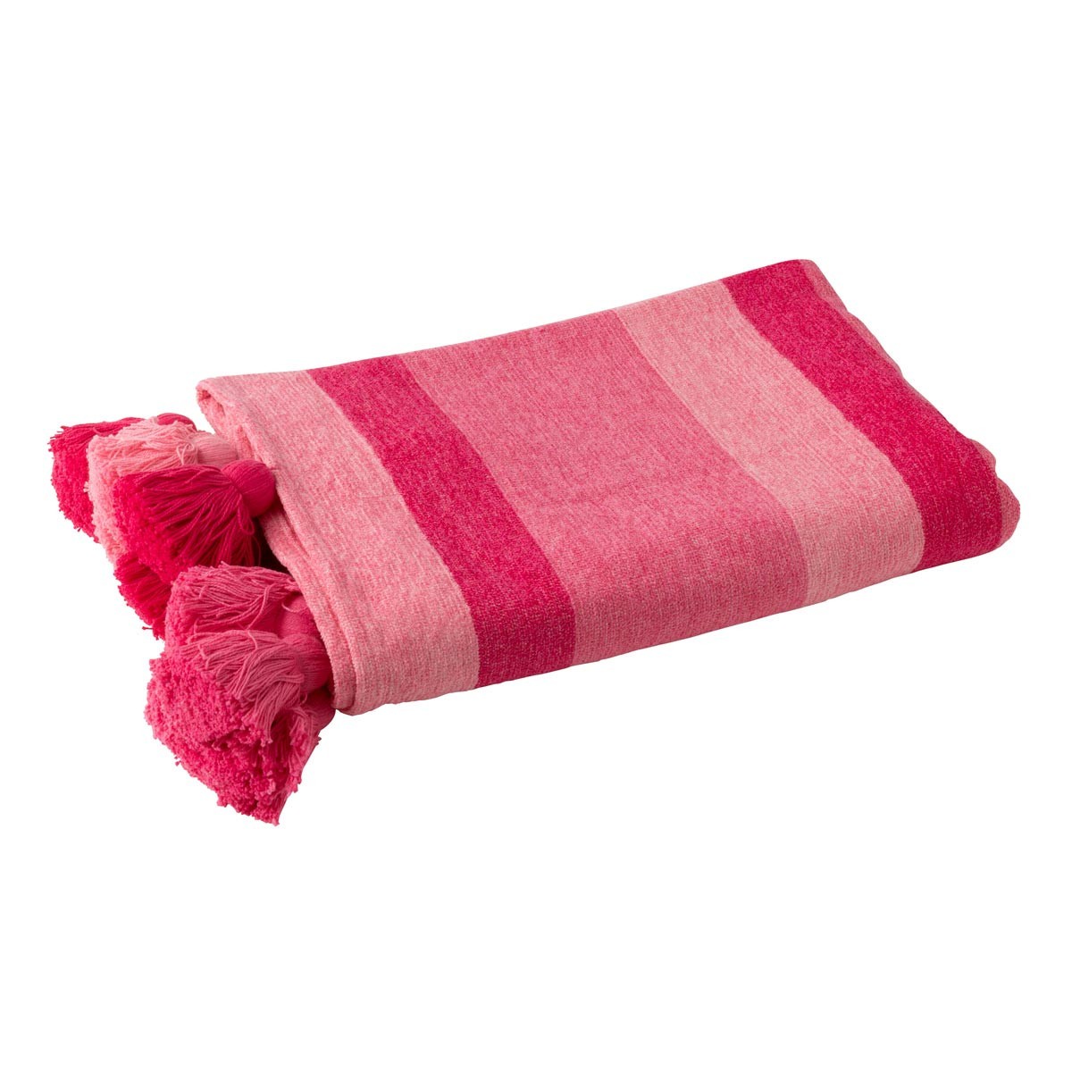 Plaid rose à pompons Polly en coton doux 130x180cm