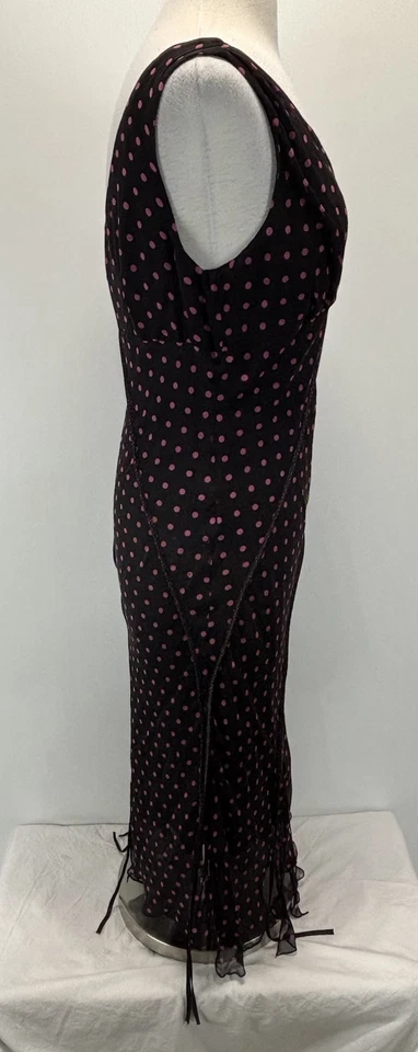 Vtg Robbie Bee Silk Midi Dress Sz 10 Black Pink Polka Dot Whimsigoth Fairy Y2K  - Image 4 of 4
