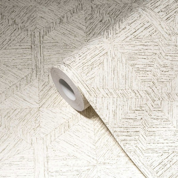 Grafikmuster Tapete Mit Holzoptik Design – Beige, Metallic-image